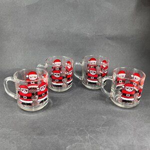 Vtg Luminarc Santa Claus Clear Glass Coffee Cup Mug Holiday Christmas Glassware